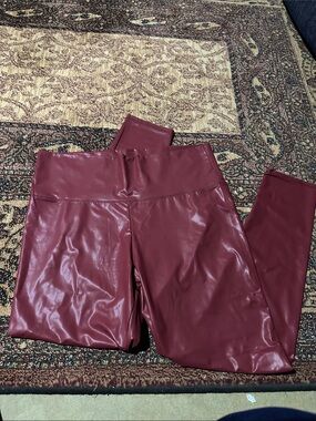 Leggings Depot Faux Leather Leggings in Burgundy